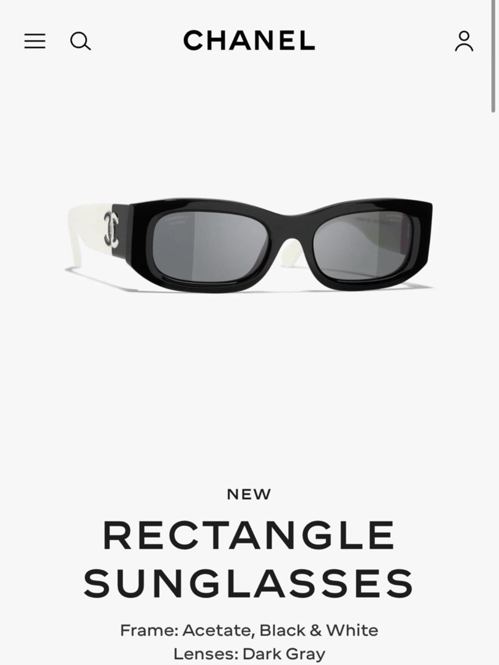 Chanel 5525 Black & White Rectangle Sunglasses